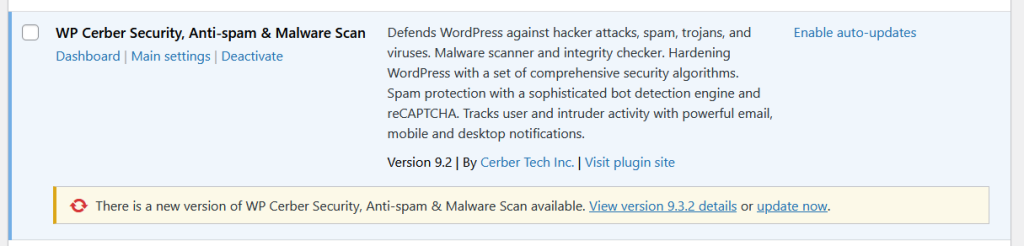 Enabling automatic updates for the WP Cerber WordPress plugin