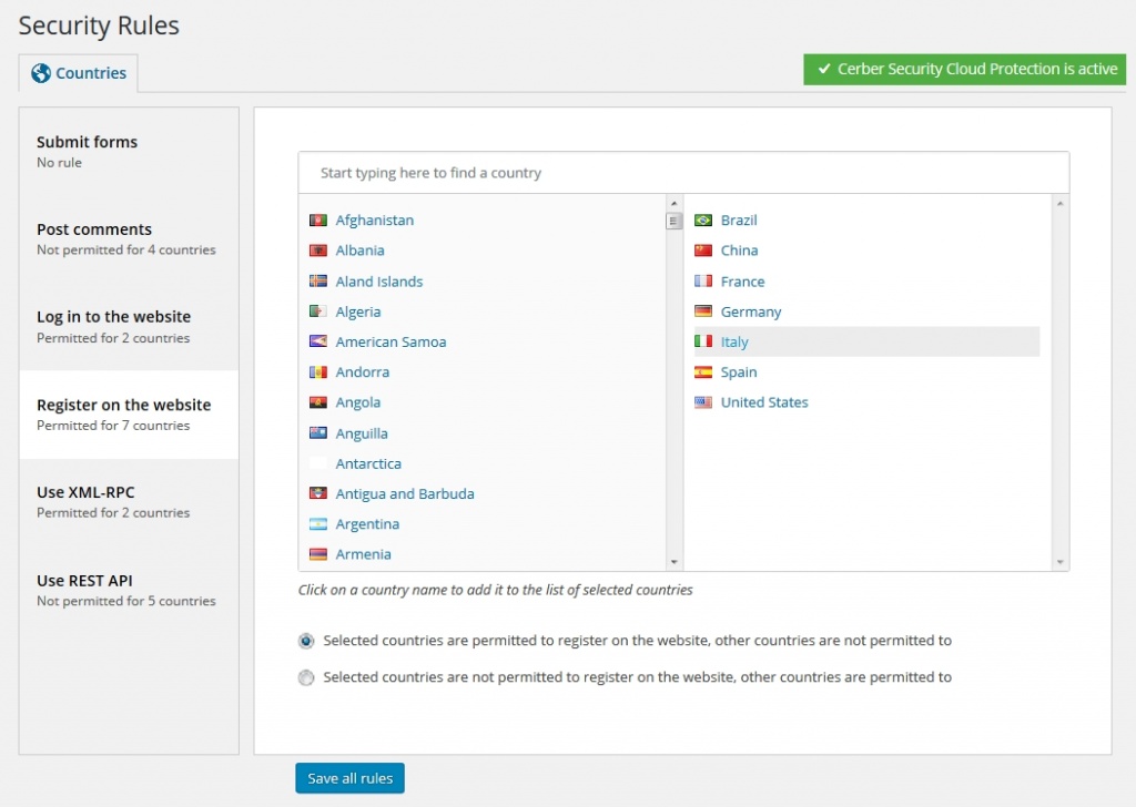 Block user registrations on WordPress from specific countries with GEO rules