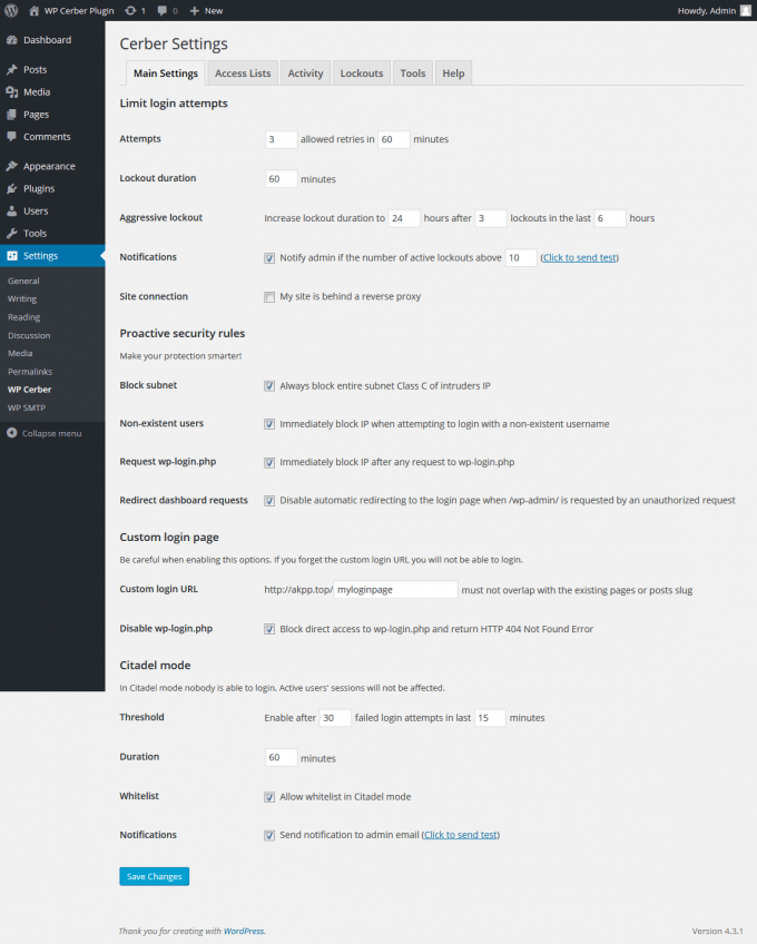 Recommended security settings for WP Cerber – WordPress security plugin ...