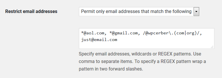 Block registrations with unwanted email addresses