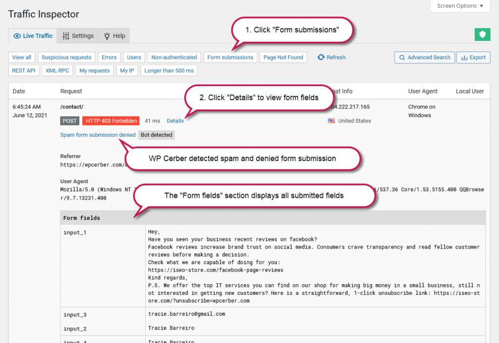 How To View Spam Form Submissions – WordPress Security Plugin, Firewall ...