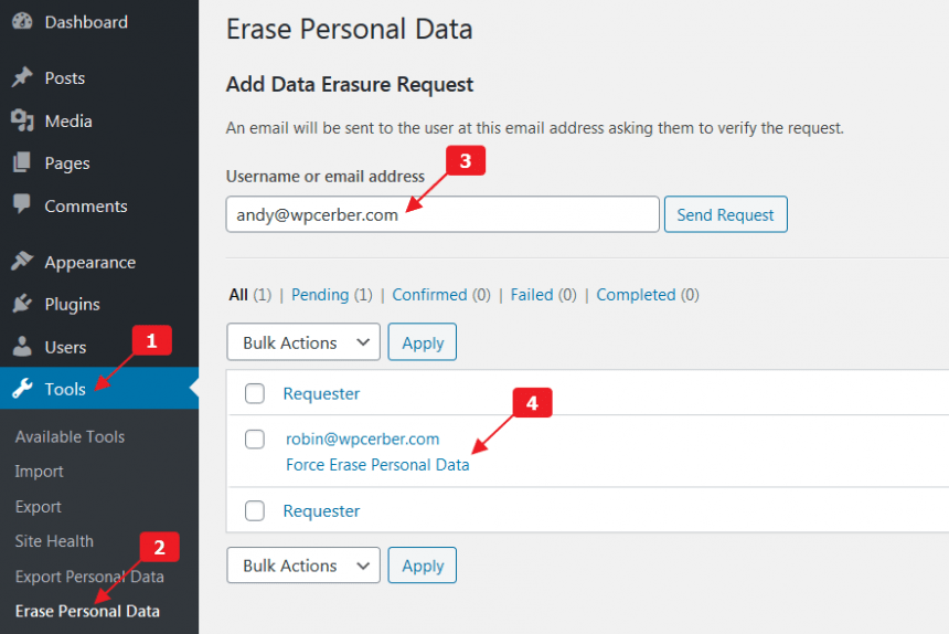 Deleting personal data – WordPress security plugin, firewall & anti-spam