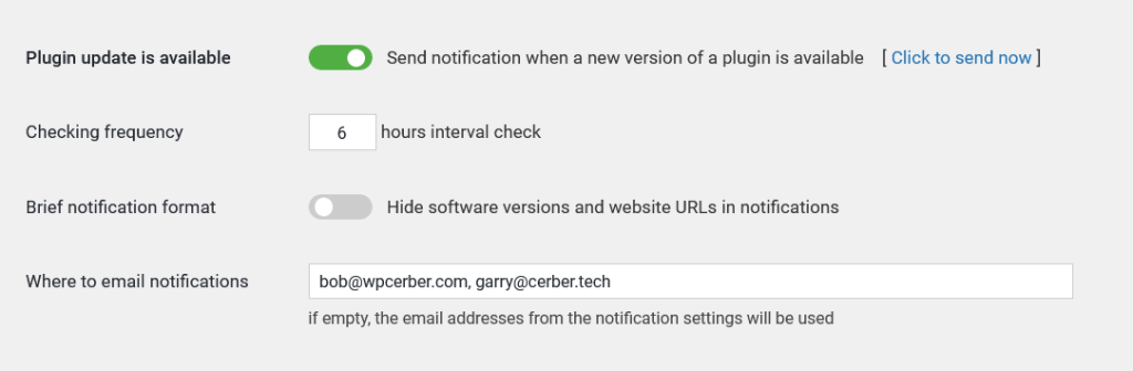 WordPress plugin update notifications by WP Cerber