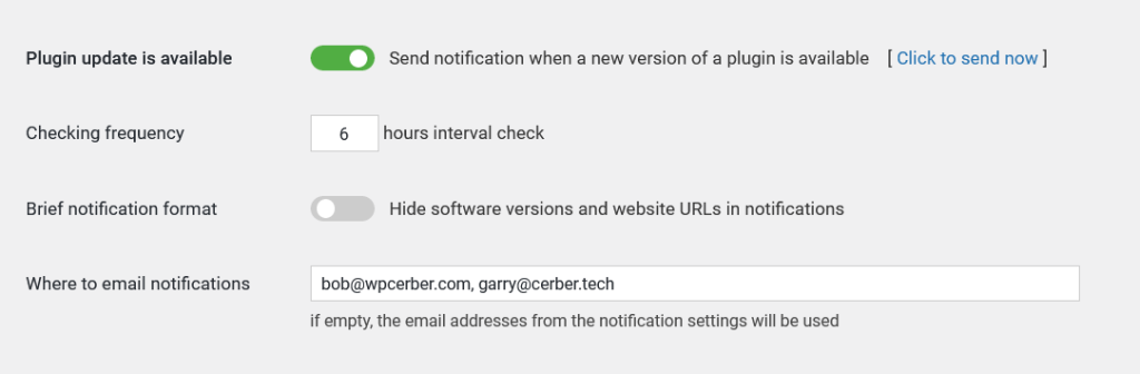 Notificaciones de actualización del complemento de WordPress de WP Cerber