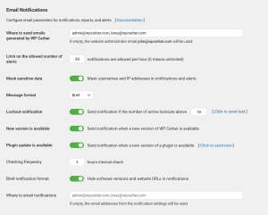 WordPress email notifications and settings